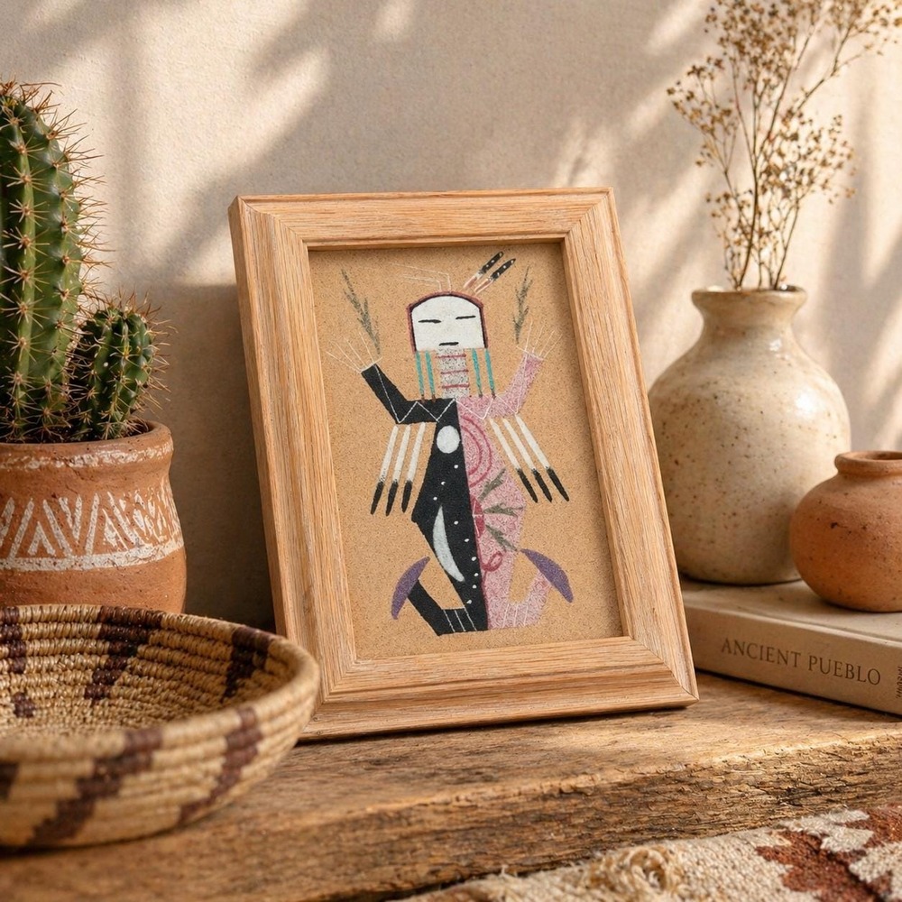 Artisan Navajo Style Sand Painting Jewelry Box Southwest Desert Decor Boho